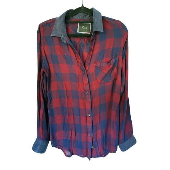 RAILS Plaid Button Down Flannel Top Small Red Blue Classic Cabincore Holiday - Picture 4 of 8